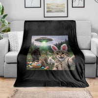 Funny Easter Day Throw Blanket Cat Selfie With Bunny Bigfoot UFO Bunny Egg