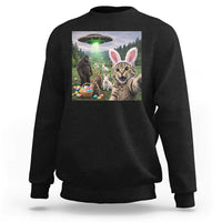 Funny Easter Day Sweatshirt Cat Selfie With Bunny Bigfoot UFO Bunny Egg