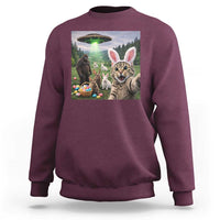 Funny Easter Day Sweatshirt Cat Selfie With Bunny Bigfoot UFO Bunny Egg