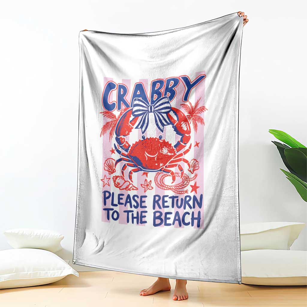 Summer Vacation Throw Blanket If Crabby Return To Beach Retro Graphic