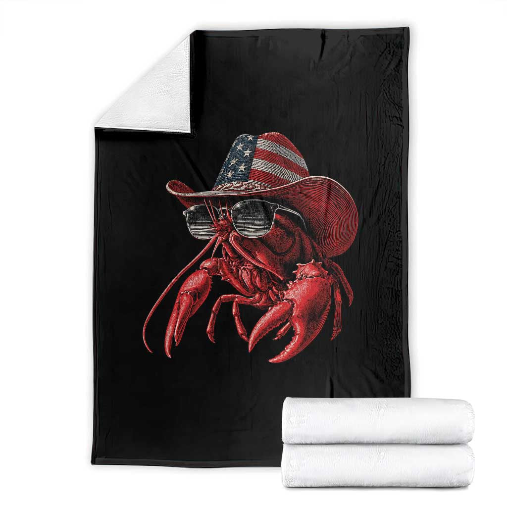 Funny Western Country Crawfish Lover Graphic Throw Blanket American Flag Cowboy Lobster Patriotic Cajun Season