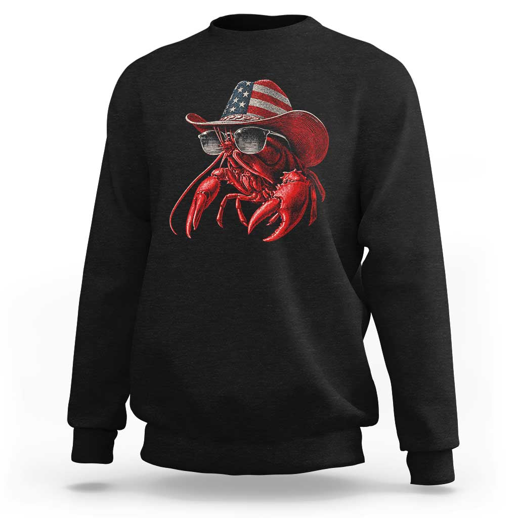 Funny Western Country Crawfish Lover Graphic Sweatshirt American Flag Cowboy Lobster Patriotic Cajun Season