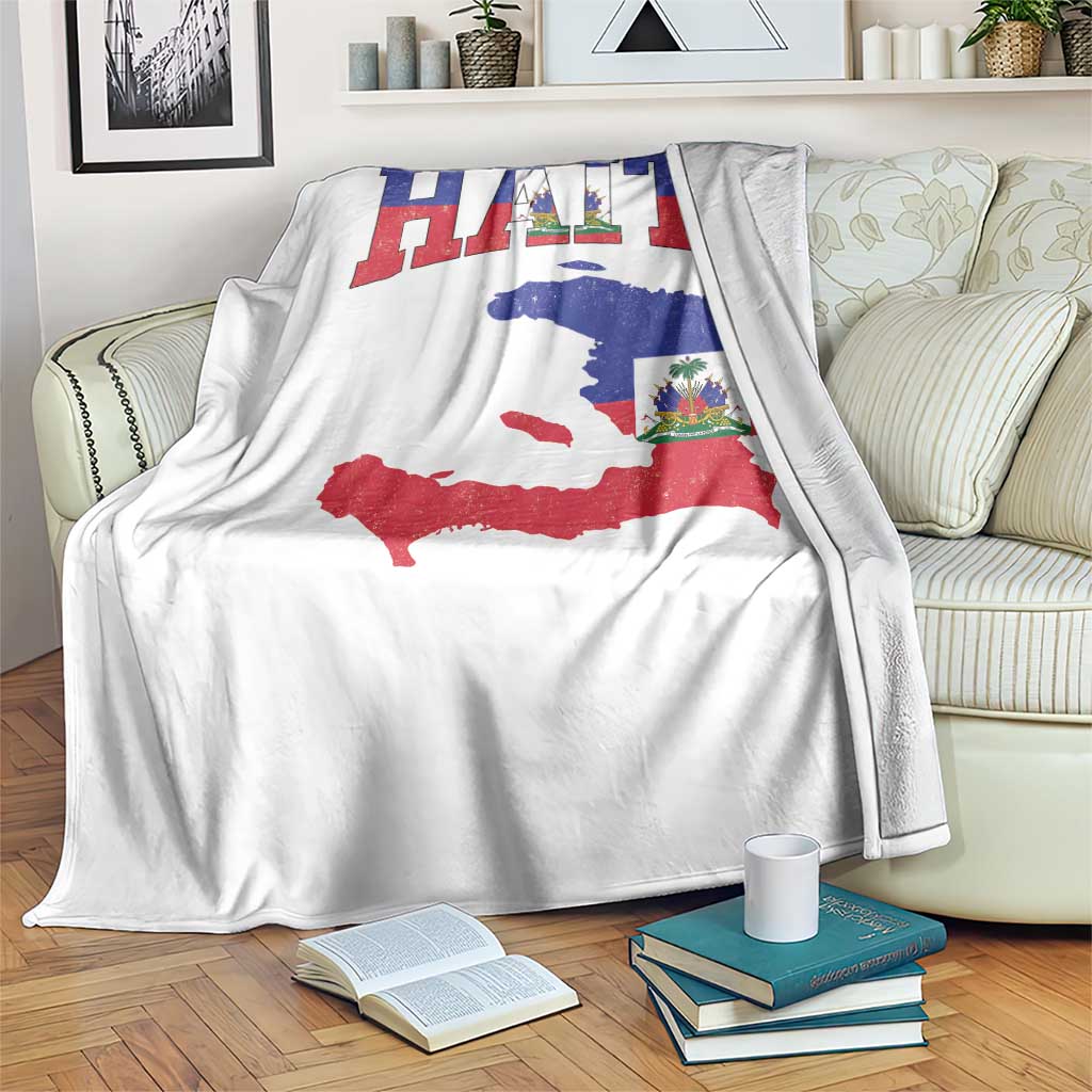Haiti Pride Throw Blanket Retro Vintage Haitian Flag Map Pride Graphic