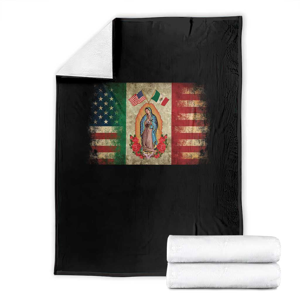 American Mexican Flag Throw Blanket Virgin Mary Mexico Heritage Mexican Roots - Wonder Print Shop