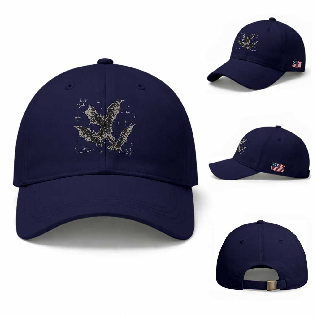 Three Bats Y2k Baseball Cap Vintage 90s Style Bat Gothic Occult Halloween Bat Graphic