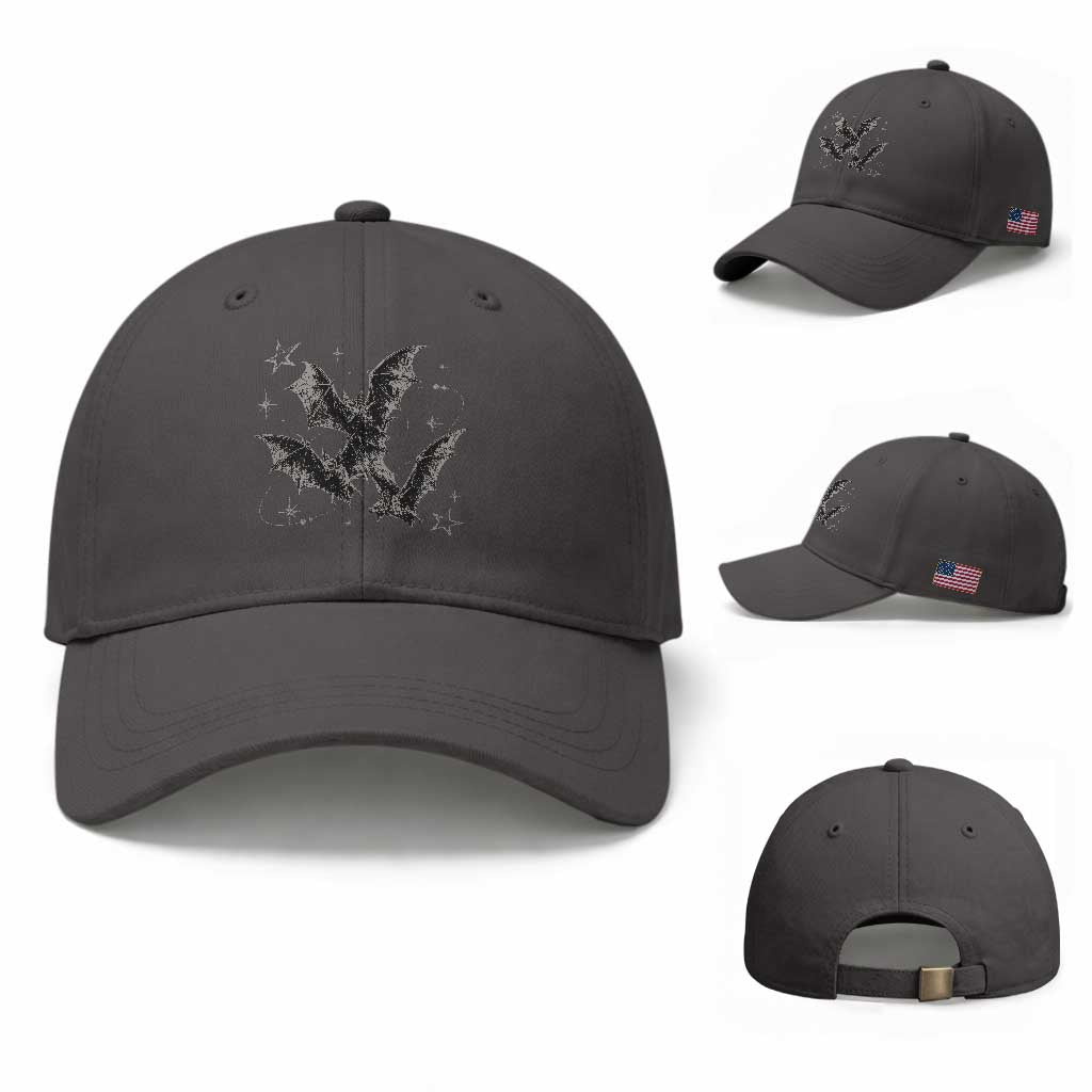 Three Bats Y2k Baseball Cap Vintage 90s Style Bat Gothic Occult Halloween Bat Graphic