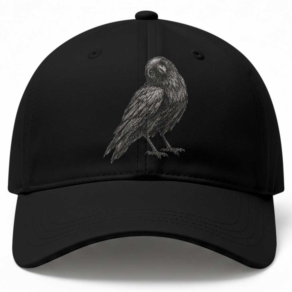 Curious Raven Crow Baseball Cap Vintage Dark Academia Gothic Black Bird Graphic