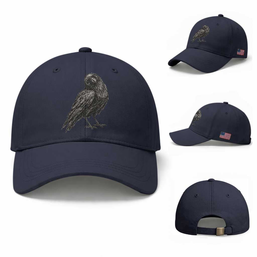 Curious Raven Crow Baseball Cap Vintage Dark Academia Gothic Black Bird Graphic