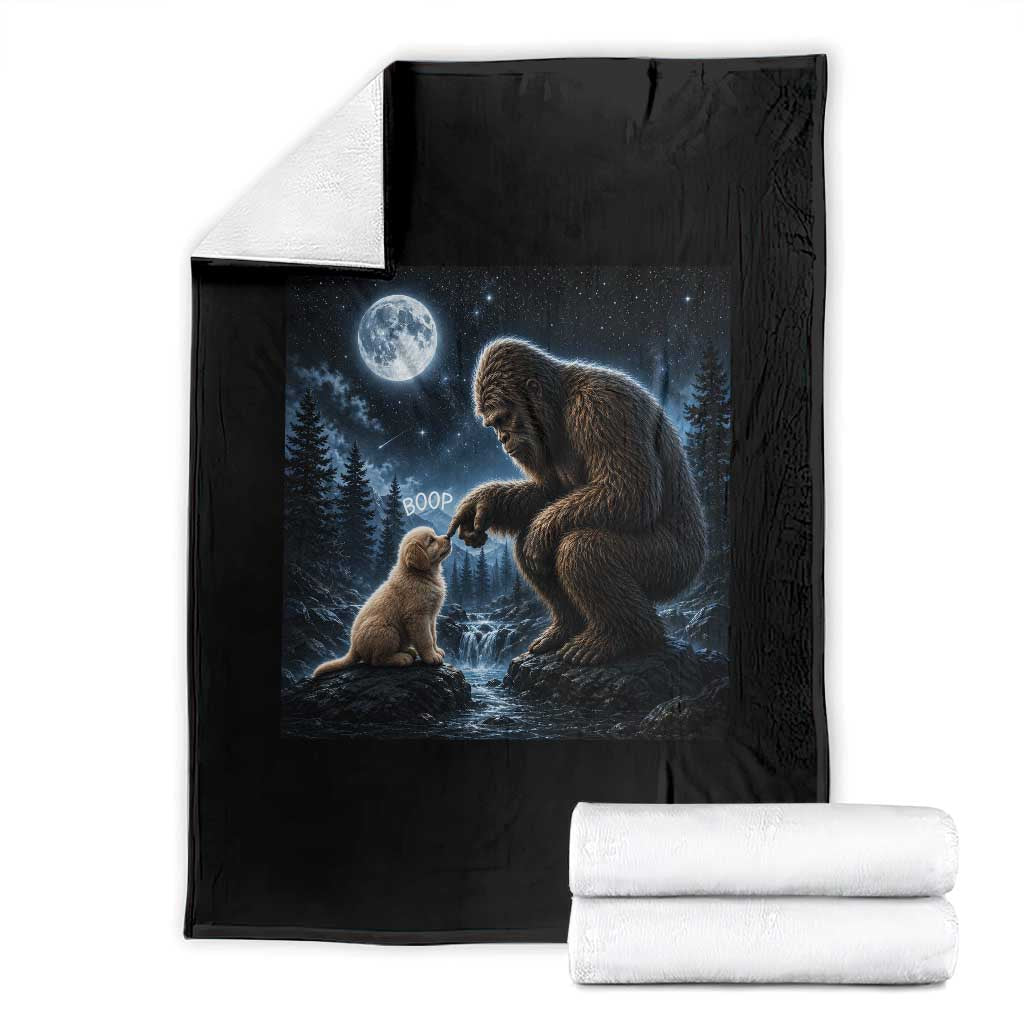 Bigfoot Boop Golden Retriever Dog Under Full Moon 90s Retro Throw Blanket Sasquatch Fantasy Graphic