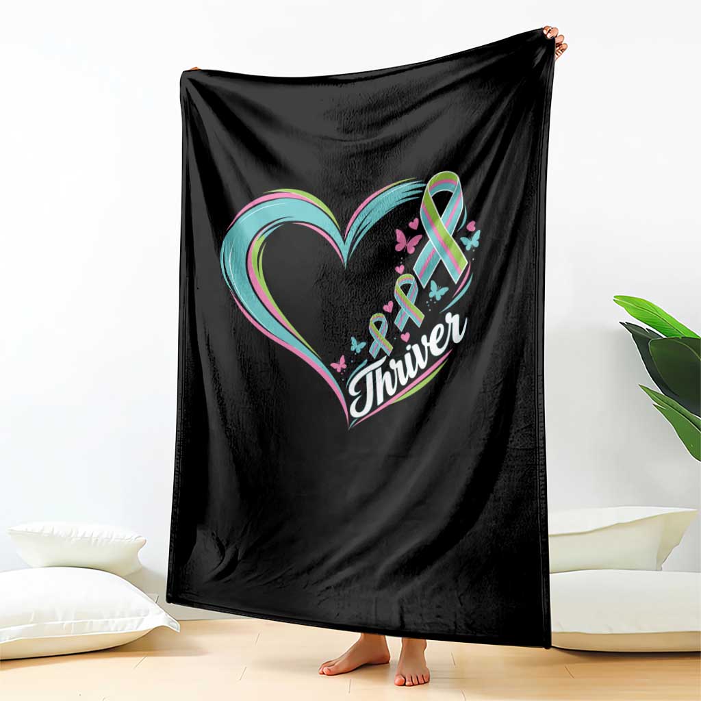 Metastatic Breast Cancer Thriver Throw Blanket Heart Ribbon Graphic
