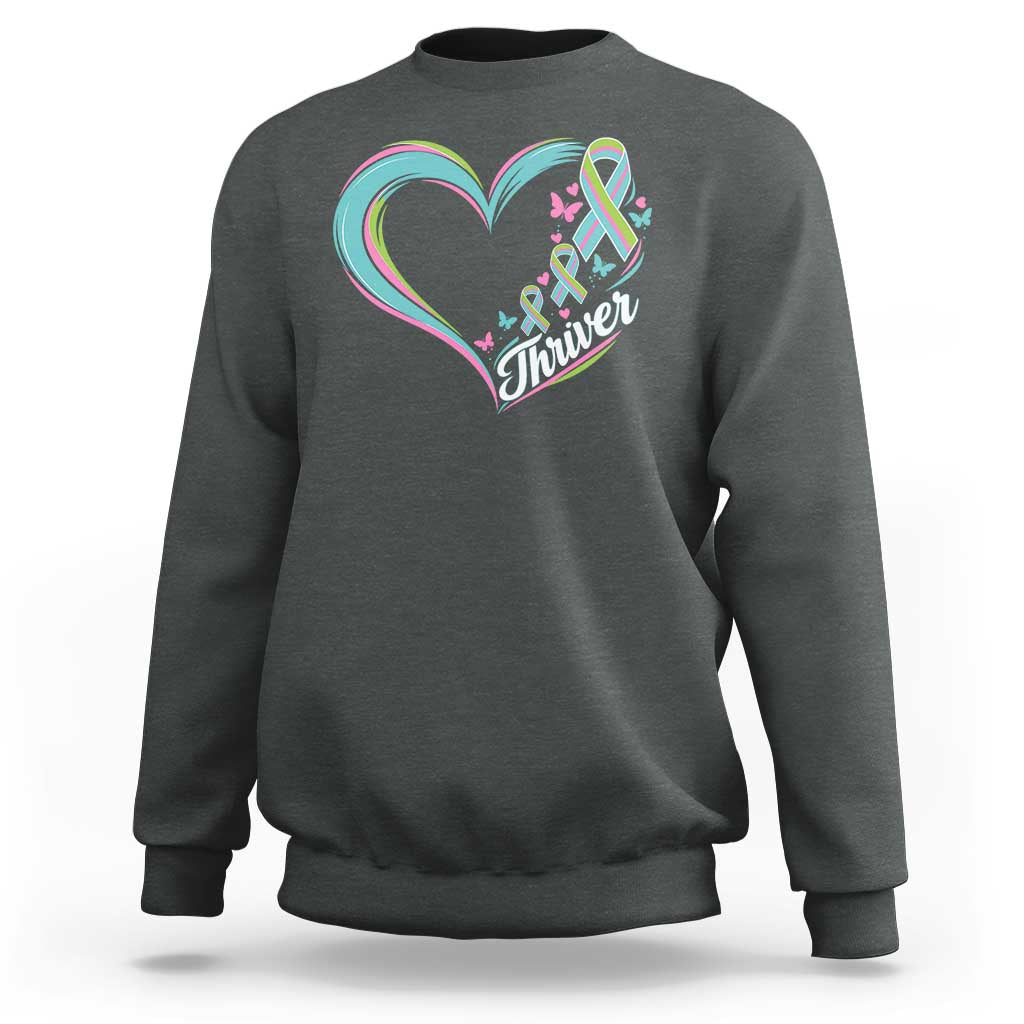 Metastatic Breast Cancer Thriver Sweatshirt Heart Ribbon Graphic