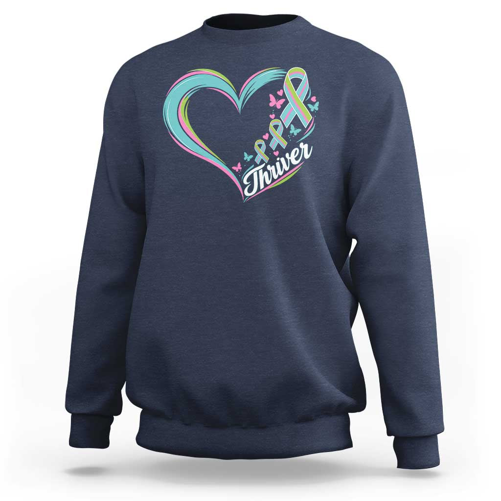 Metastatic Breast Cancer Thriver Sweatshirt Heart Ribbon Graphic