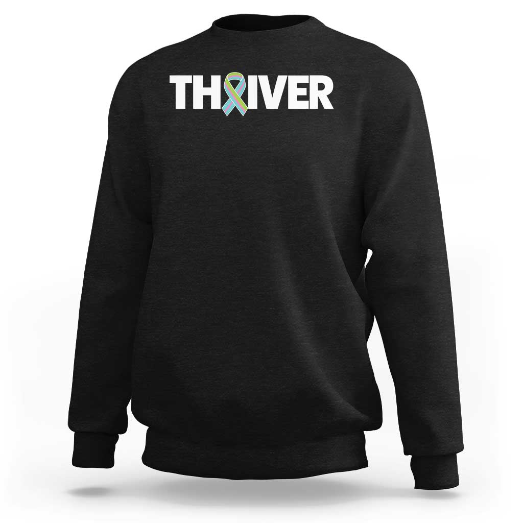 Metastatic Breast Cancer Thriver Sweatshirt Minimalist Ribbon Graphic