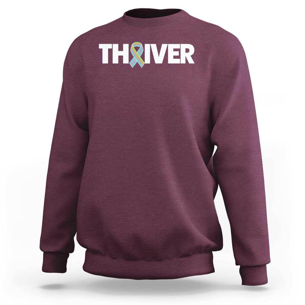 Metastatic Breast Cancer Thriver Sweatshirt Minimalist Ribbon Graphic