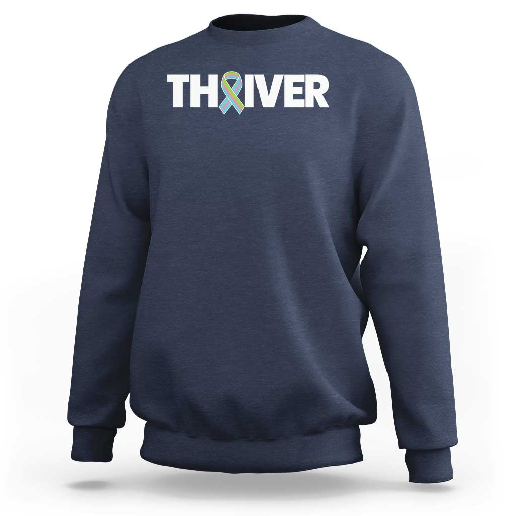 Metastatic Breast Cancer Thriver Sweatshirt Minimalist Ribbon Graphic