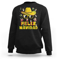 Black Christmas sweatshirt with sombrero graphic and "FELIZ NAVIDAD" text