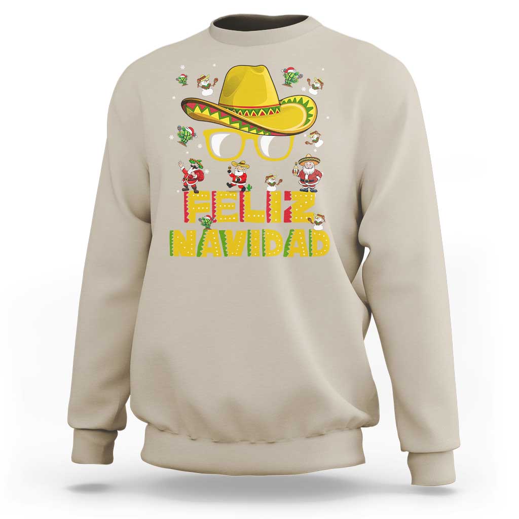 Sand Christmas sweatshirt with sombrero graphic and "FELIZ NAVIDAD" text