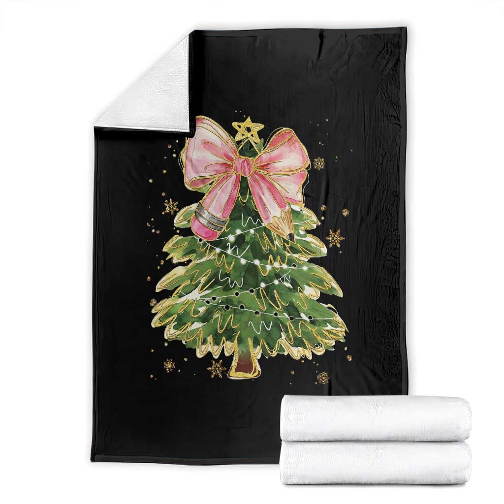 Coquette Bow Christmas Throw Blanket Cute Teacher Xmas Tree Pink - Wonder Print Shop