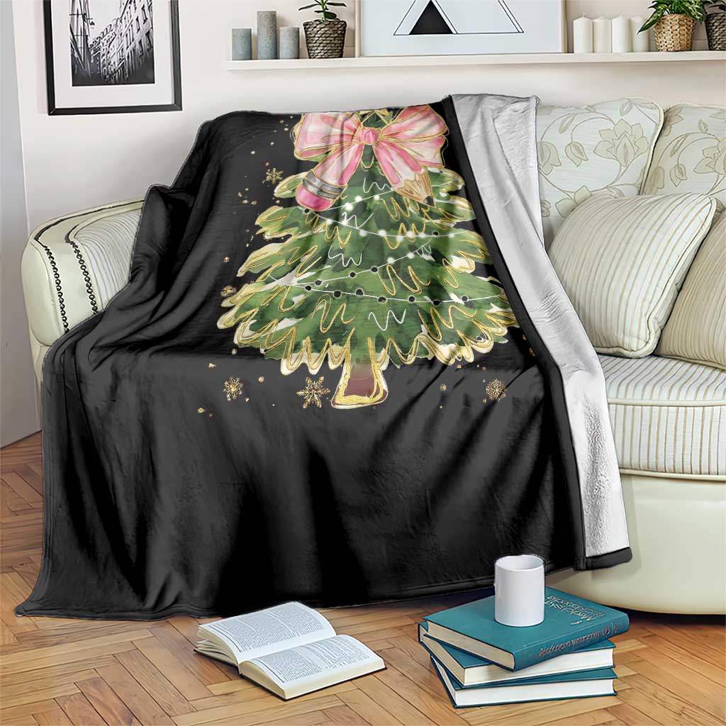 Coquette Bow Christmas Throw Blanket Cute Teacher Xmas Tree Pink - Wonder Print Shop