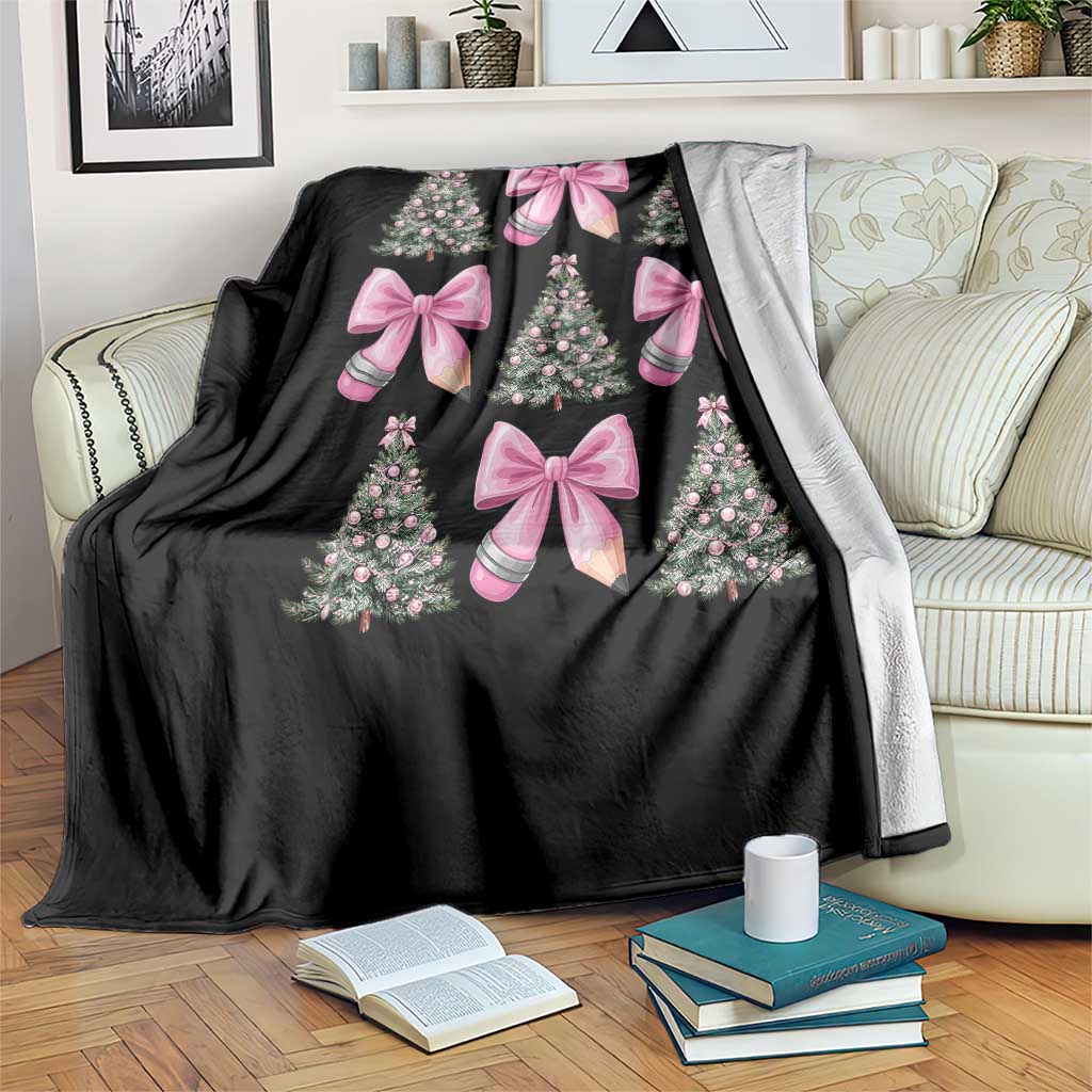 Coquette Bow Christmas Throw Blanket Girly Xmas Tree Teacher Pencil Bow - Wonder Print Shop