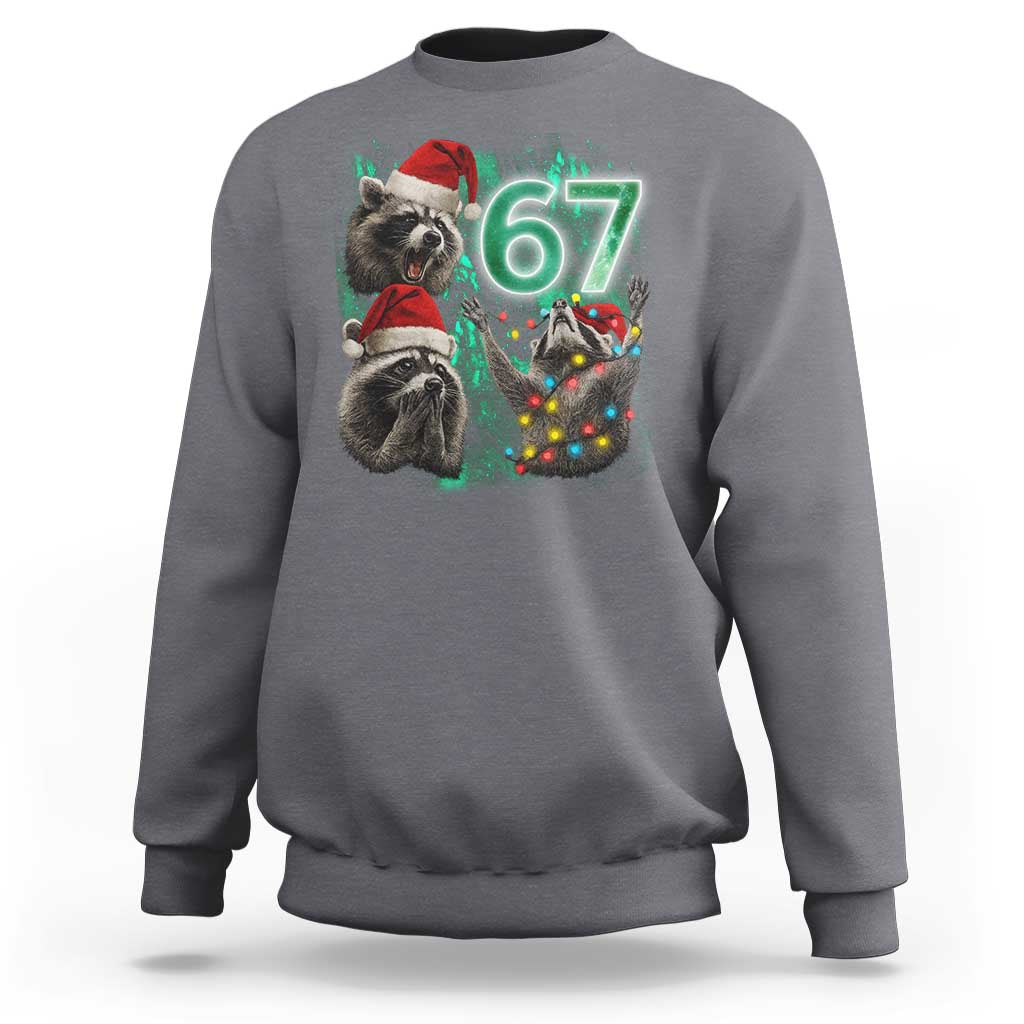 Funny Christmas 67 Meme Racoon Sweatshirt Howling at The Moon - Wonder Print Shop