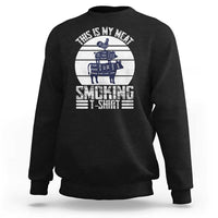 Black BBQ sweatshirt with retro smoker graphic and "This is my meat" print