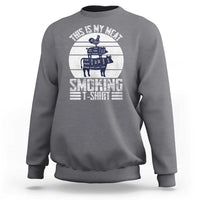 Charcoal BBQ sweatshirt with retro smoker graphic and "This is my meat" print
