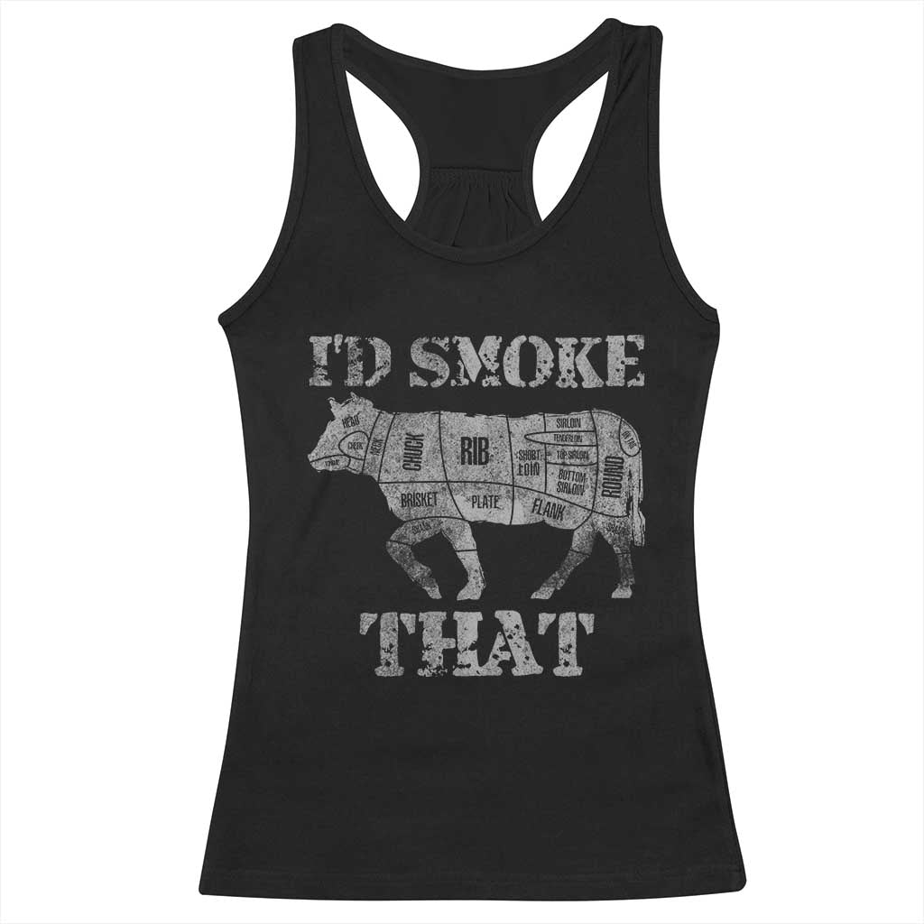 Funny BBQ Racerback Tank Top Chef Butcher Cook BBQ I'd Smoke That Cow Beef