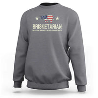Charcoal gray BBQ sweatshirt with patriotic brisket graphic on chest