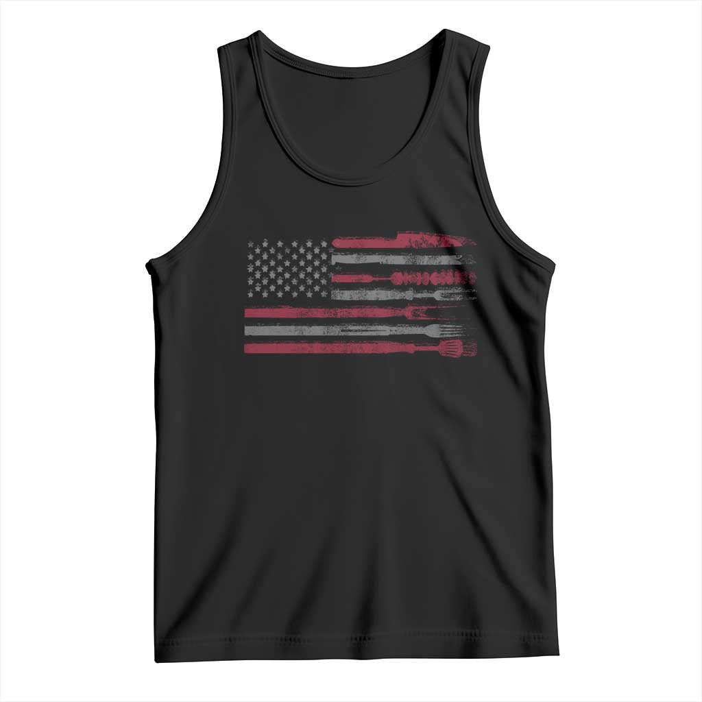 BBQ Tank Top With Red Line American Flag Meat Smoker Grilling Gifts