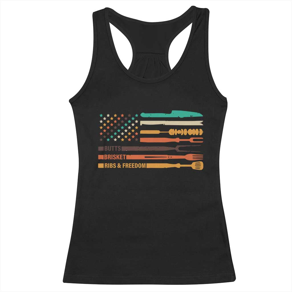 BBQ Racerback Tank Top With American Flag Brisket Butts Ribs and Freedom Grilling Gifts