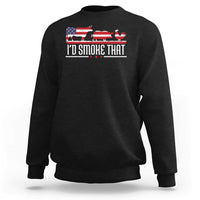 BBQ sweatshirt in black with “I’d smoke that” graphic and American flag chef motif
