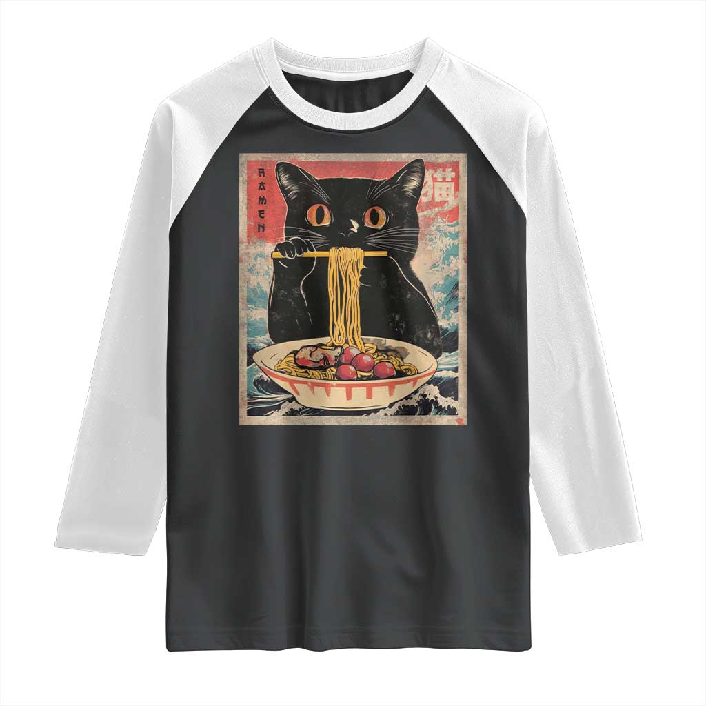 Japanese Ramen Raglan Shirt Funny Graphic Tees Foodies Kawaii Cat Anime Gifts