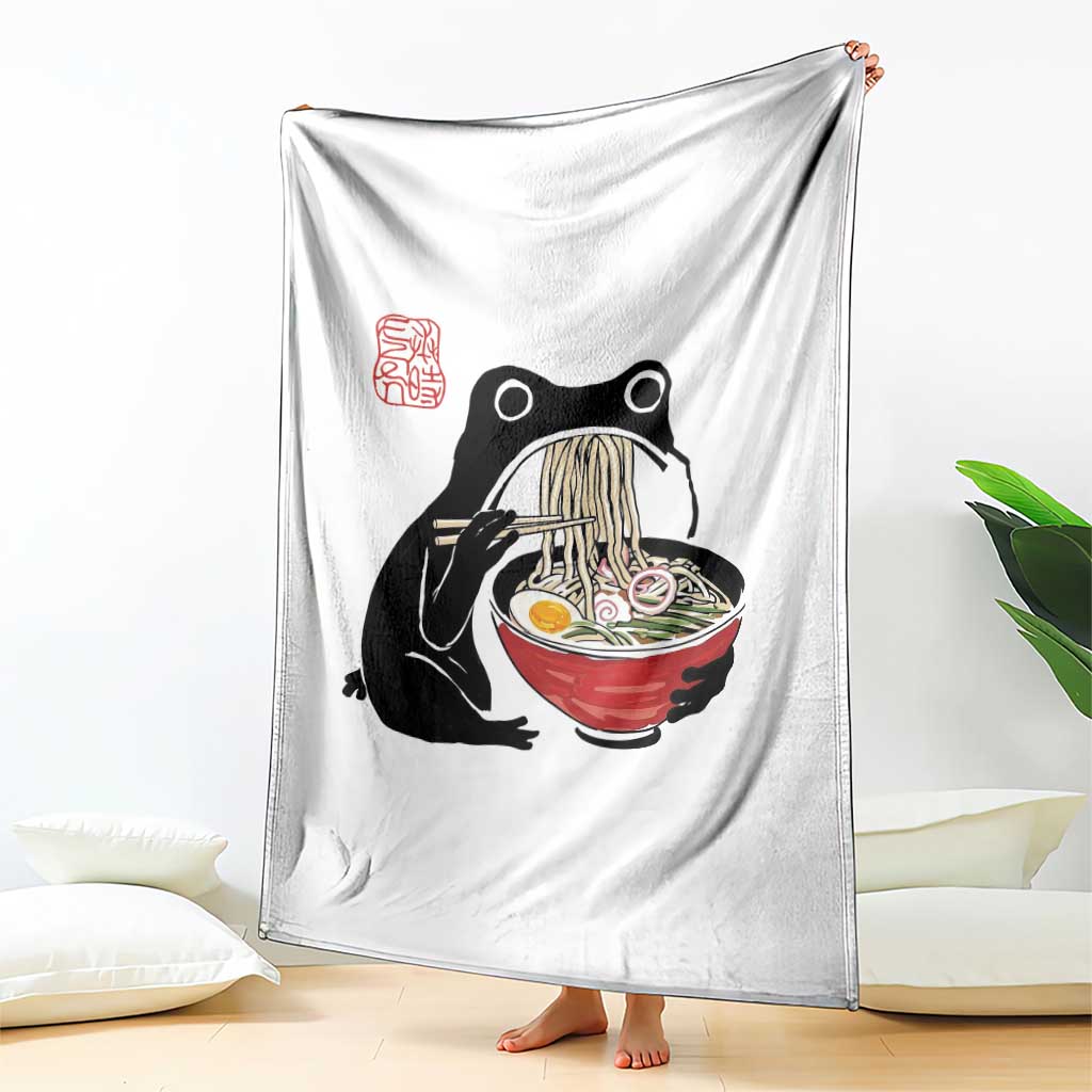 Funny Grumpy Frog Ramen Throw Blanket Sumi-e Kawaii Ink Painting Japanese