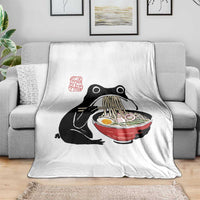 Funny Grumpy Frog Ramen Throw Blanket Sumi-e Kawaii Ink Painting Japanese