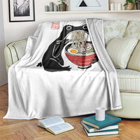 Funny Grumpy Frog Ramen Throw Blanket Sumi-e Kawaii Ink Painting Japanese