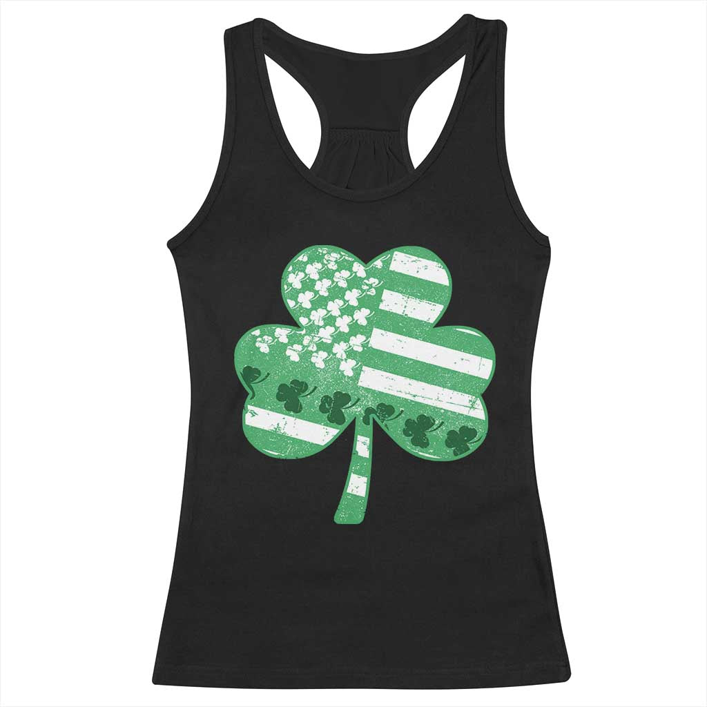 St Patricks Day American Flag Shamrocks Racerback Tank Top Lucky Retro Vintage Irish USA