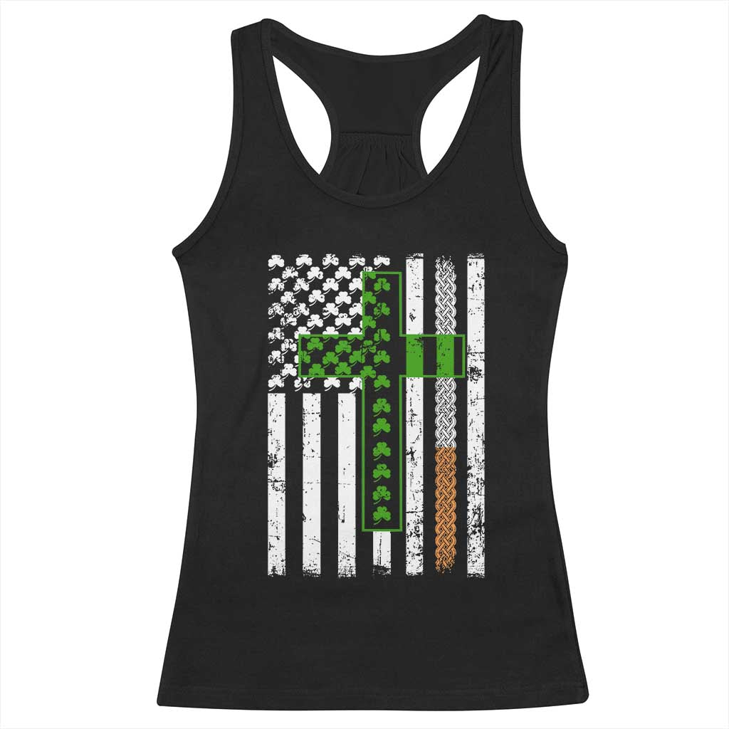 American Flag Shamrocks St Patricks Day Racerback Tank Top Vintage Irish USA