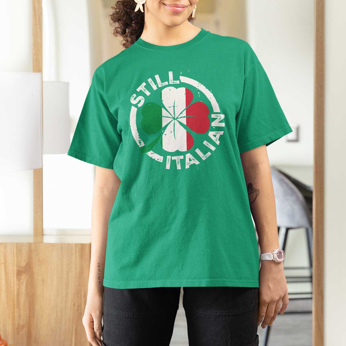 Funny Italian St Patrick's Day T Shirt For Women Lucky Shamrock Italy Flag