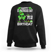 Black St. Patrick's Day birthday sweatshirt with green shamrock graphic