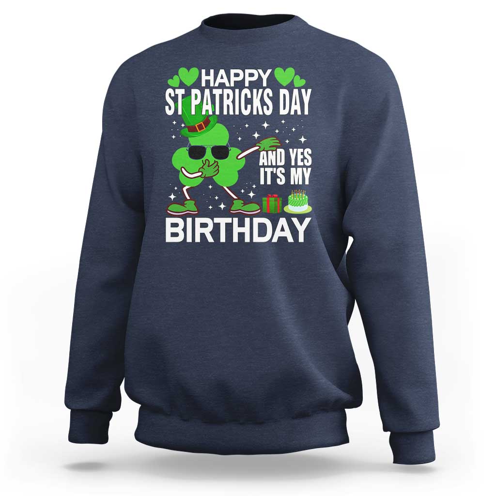 Navy St. Patrick's Day birthday sweatshirt with green leprechaun and text print