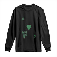 Girls long sleeve shirt, black, with green shamrock and "Lucky Girl" heart graphic