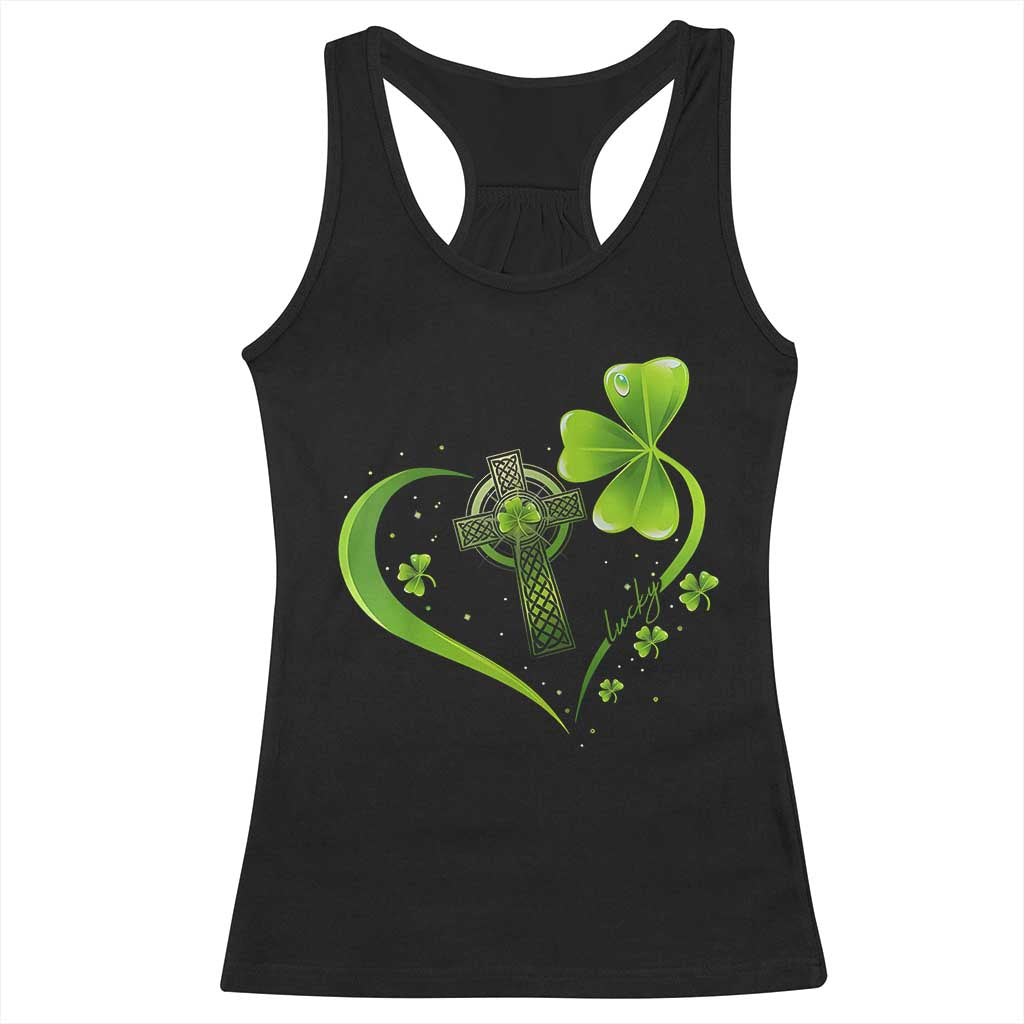 St Patricks Day Racerback Tank Top Lucky Clover Irish Shamrock Celtic Cross