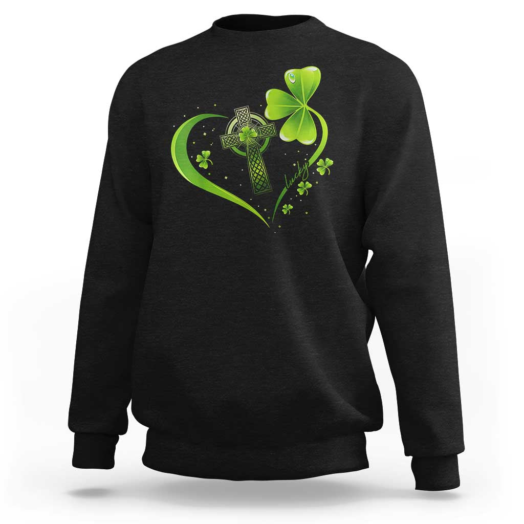 St Patricks Day Sweatshirt Lucky Clover Irish Shamrock Celtic Cross