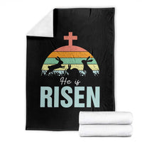 Retro He is Risen Throw Blanket Bunny Easter Cross Christian Religious Jesus Has Risen - Wonder Print Shop