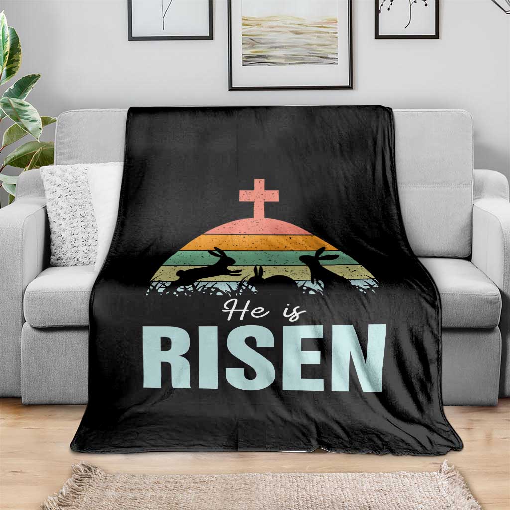 Retro He is Risen Throw Blanket Bunny Easter Cross Christian Religious Jesus Has Risen - Wonder Print Shop