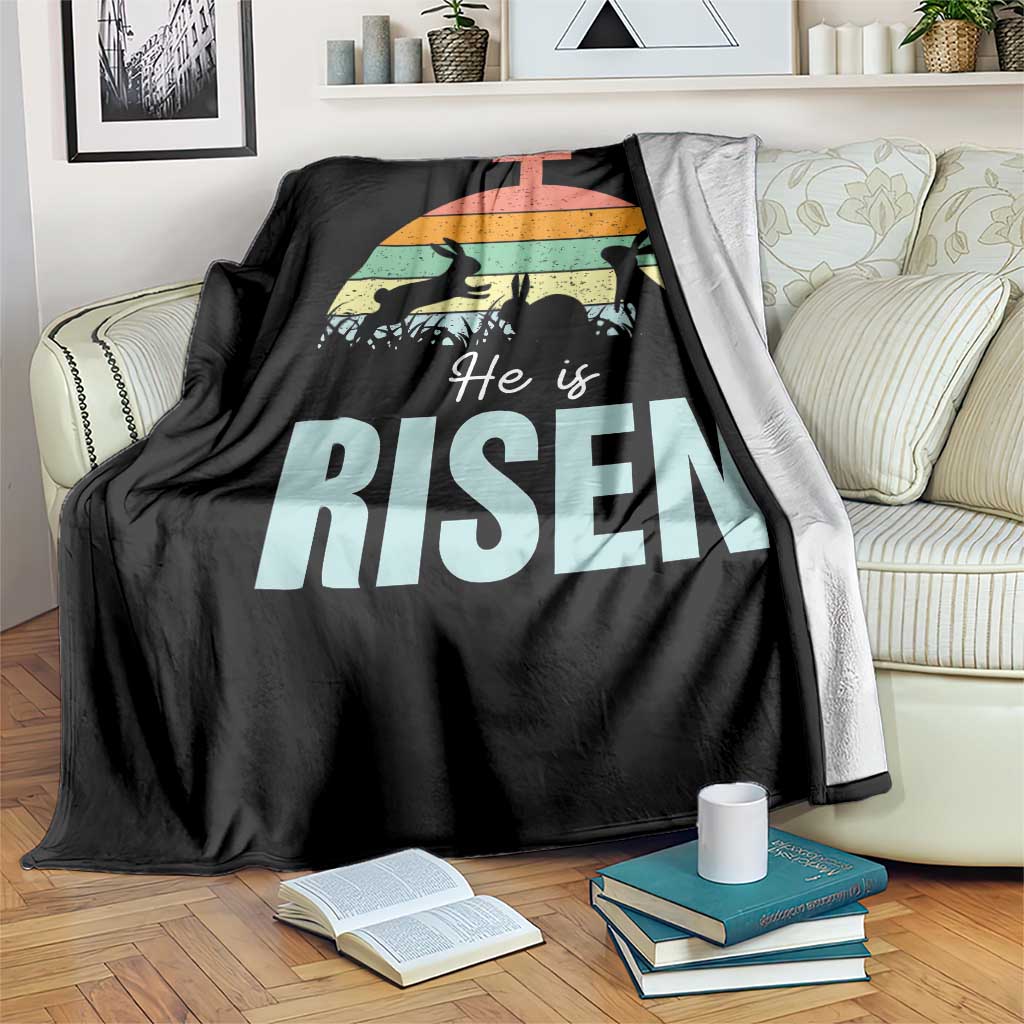 Retro He is Risen Throw Blanket Bunny Easter Cross Christian Religious Jesus Has Risen - Wonder Print Shop