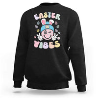 Groovy Easter Vibes Sweatshirt Retro Bunny Smile Eggs - Wonder Print Shop