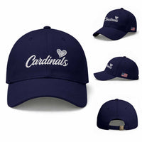 Cardinal Lovers Baseball Cap Vintage Script Heart Graphic