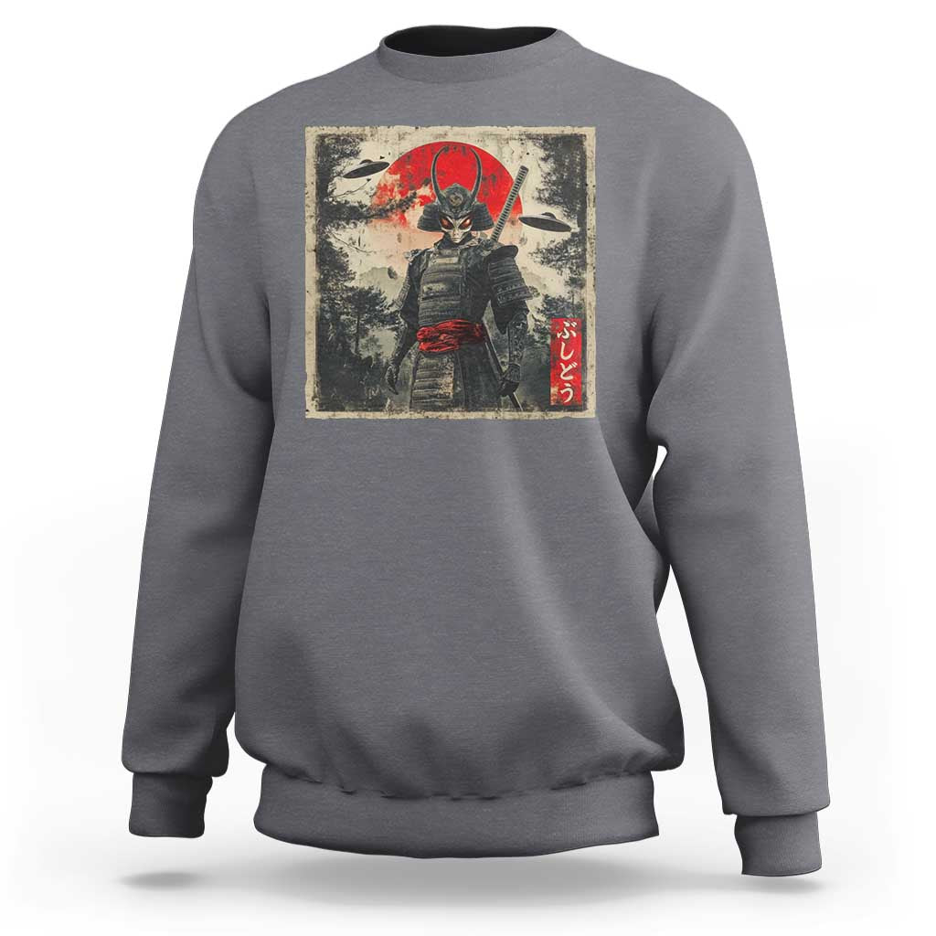 Alien Samurai Sweatshirt Vintage Japanese Art UFO Funny Ukiyo-e Warrior